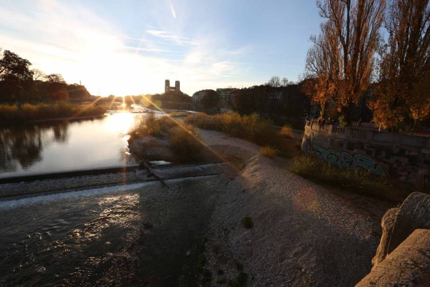 Isar Corneliusbrücke Sonnenuntergang 2113s