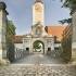 The clock tower at the entrance to the New Palace in Ingolstadt.