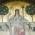 Detail from the mosaics at the foot of the Angel of Peace with a goddess, orange trees, a cattle herder and two blacksmiths in the background. .