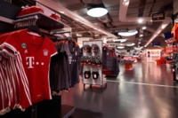 Soccer jerseys in a fanshop of FC Bayern in Munich.