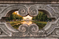 Nymphenburg Palace in Munich at sunset.