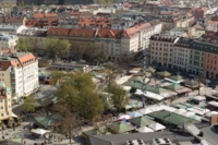 Blick auf den Viktualienmarkt in M&uuml;nchen von oben.