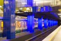 Underground station M&uuml;nchner Freiheit with the light design of Ingo Maurer in Munich.