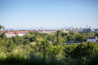 View of the city of Munich from the hill in Luitpold Park.