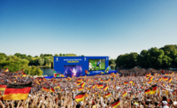 View of the lake stage in the Olympic Park in Munich.