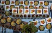 Auswahl an verschiedenen veganen Speisen auf einem Tisch.