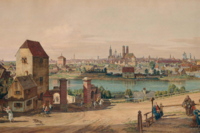 Gem&auml;lde mit Blick auf das alte M&uuml;nchen von Osten aus.