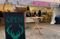 The supermarket and souvenir shop at the Oktoberfest campsite at Messestadt Ost in Munich.