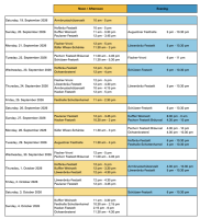 A chart with dates of available Wiesntisch places.