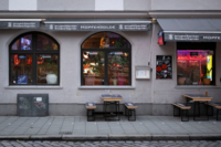 The football pub "Hopfendolde" in Schwabing by day from the outside in Munich.