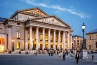 The Bayerische Staatsoper in Munich at sunset.