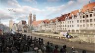 Animation eines historischen Ritterturniers in der Münchner Altstadt.