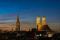 Skyline of the innercity of Munich at night.