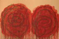Abstraktes Gemälde mit zwei roten Blüten