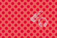 Rote Punkte mit München Icons: Kopfhörer und Gitarre.