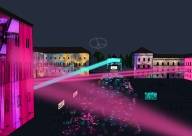 A drawing shows the colourfully lit Ludwigstraße and the Siegestor gate leading to the New Year's Eve celebrations.