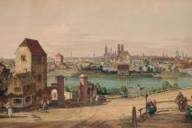 Gemälde mit Blick auf das alte München von Osten aus.