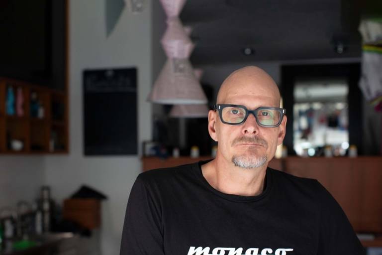 Heiko Wild from the Monaco Velo Club in a black shirt and glasses with black rims.