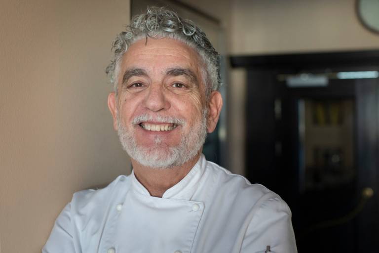 Michelin-starred chef Mario Gamba in his restaurant Acquarello