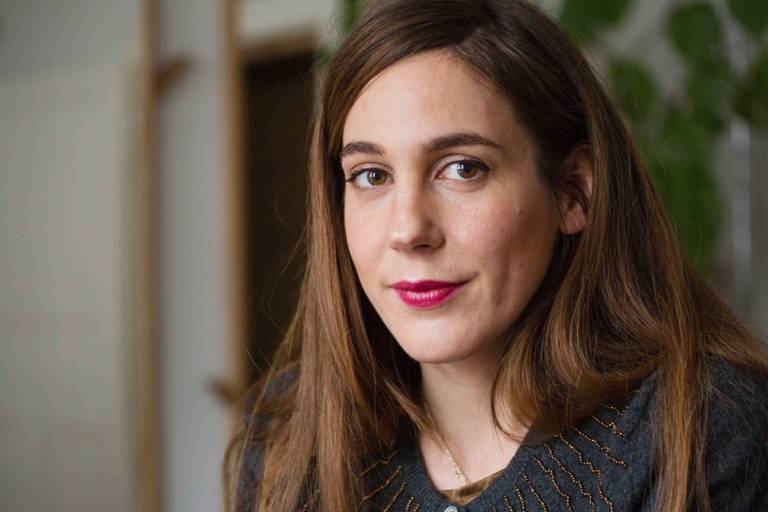 Close-up of a woman in a flat in Munich.