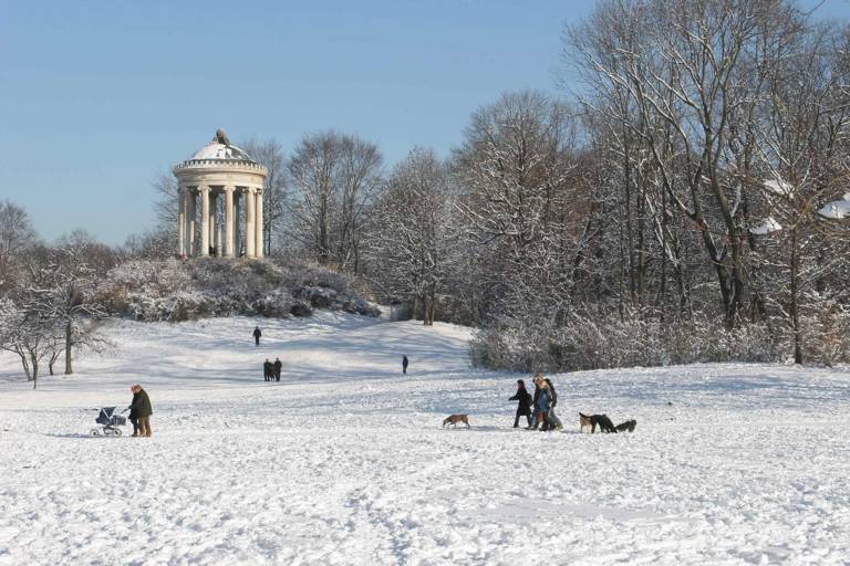 Monopteros at Englischer Garten in Munich in winter.